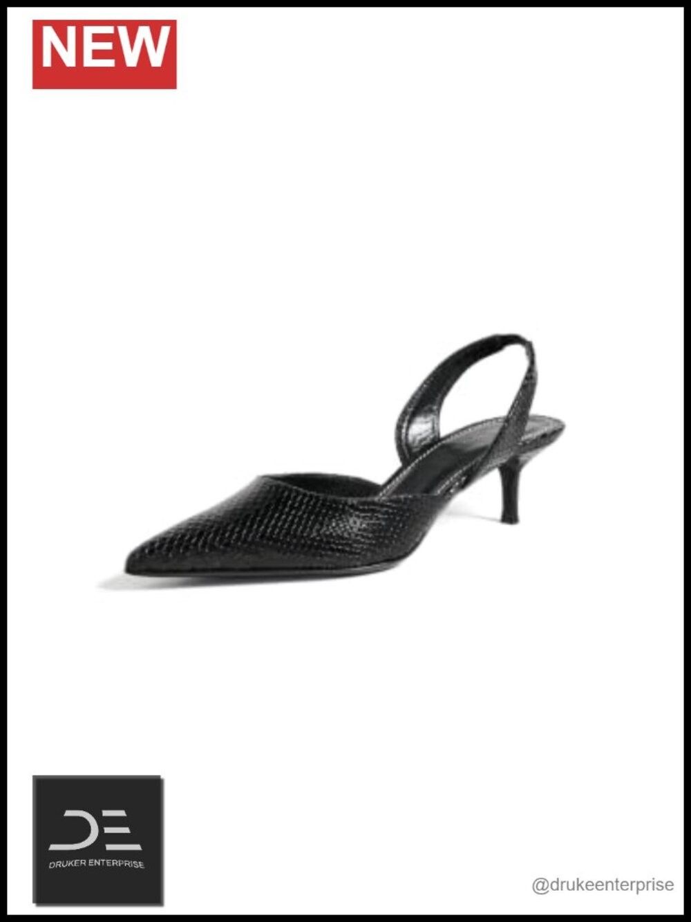 Slingback Heels Pointed Toe Snake Embossed Leather 2in Heel Cushioned